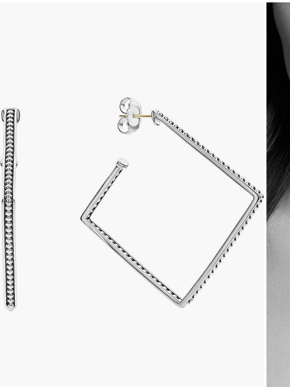 Sterling Silver Textured Square Hoop Earrings - Silver